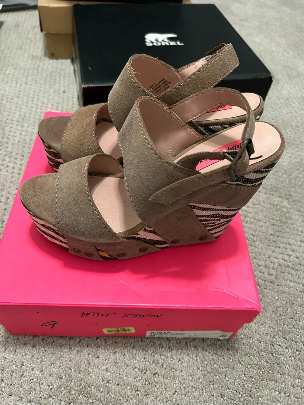 Betsey Johnson Taupe Suede Platform Sandals, worn once!